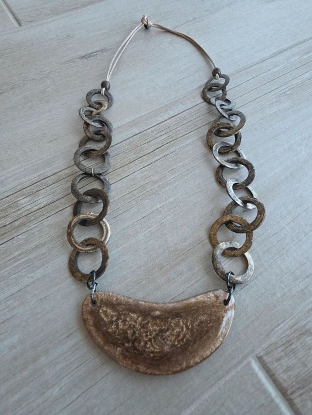 Statement Pendant Necklace in Brown & Gray